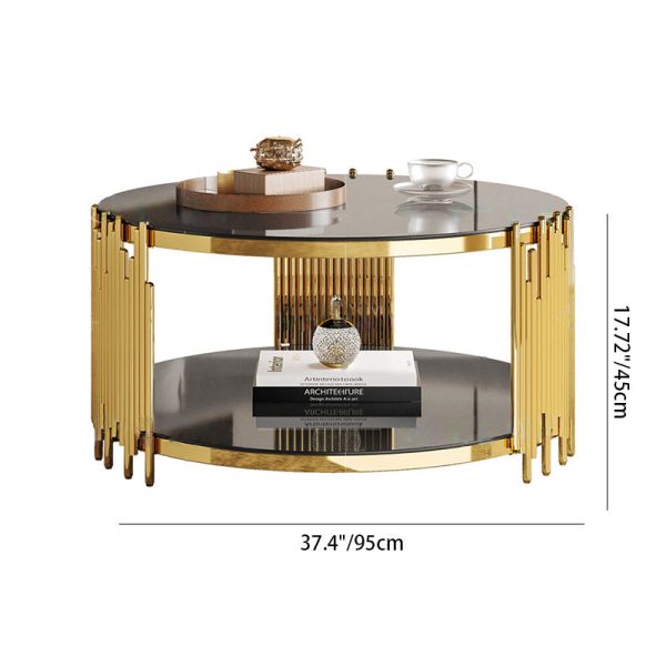 Contemporary Scandinavian Round Cylinder Note Glass Stainless Steel Coffee Table 2-Tier For Living Room - Image 4