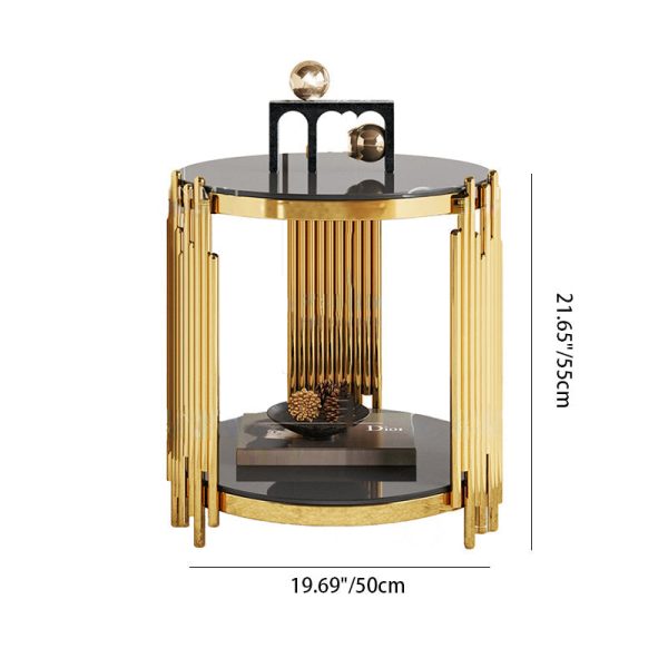 Contemporary Scandinavian Round Cylinder Note Glass Stainless Steel Coffee Table 2-Tier For Living Room - Image 5