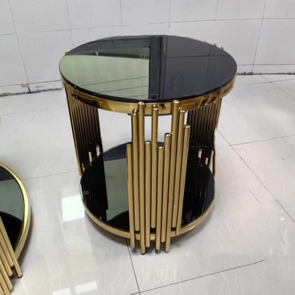 Contemporary Scandinavian Round Cylinder Note Glass Stainless Steel Coffee Table 2-Tier For Living Room - Image 7