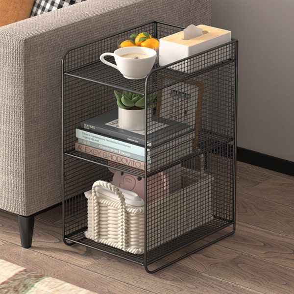 Modern Minimalist Rectangular Lattice Mesh Iron Side Table 3-Tier For Living Room - Image 22
