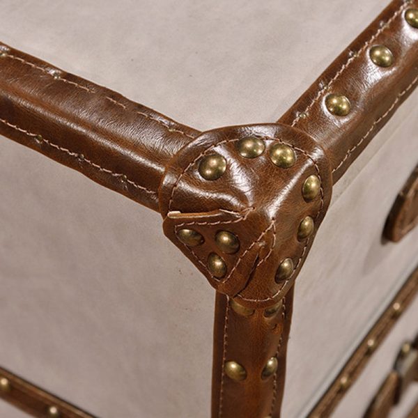 Contemporary Industrial Style Rectangular Leather Metal Side Table 3-Drawer For Living Room - Image 4