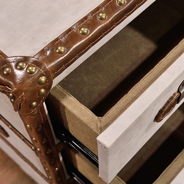 Contemporary Industrial Style Rectangular Leather Metal Side Table 3-Drawer For Living Room - Image 7