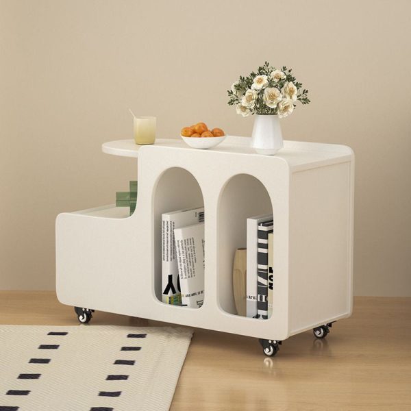 Contemporary Scandinavian Rectangular Semi-circular Density Board Side Table 3-Tier For Living Room - Image 2