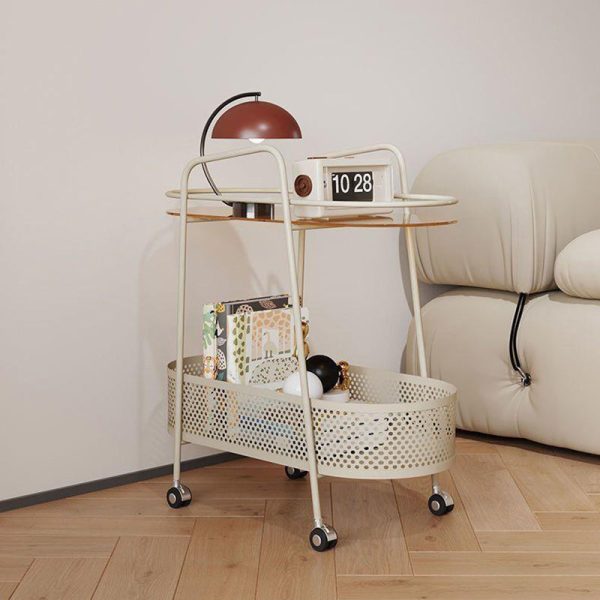 Contemporary Creative Oval Cylinder Tempered Glass Iron Side Table 2-Tier For Living Room - Image 9