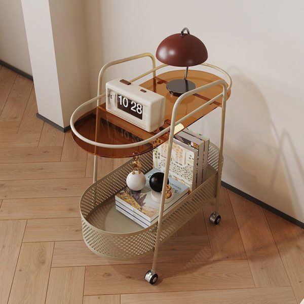 Contemporary Creative Oval Cylinder Tempered Glass Iron Side Table 2-Tier For Living Room - Image 10