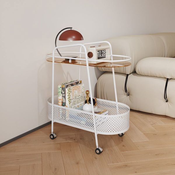 Contemporary Creative Oval Cylinder Tempered Glass Iron Side Table 2-Tier For Living Room - Image 13