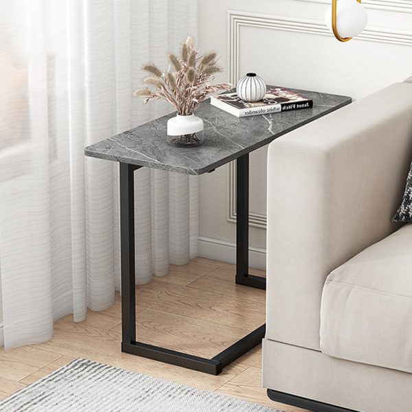 Modern Minimalist Rectangular Stone Rock Slab Iron Side Table 1-Tier For Living Room - Image 8