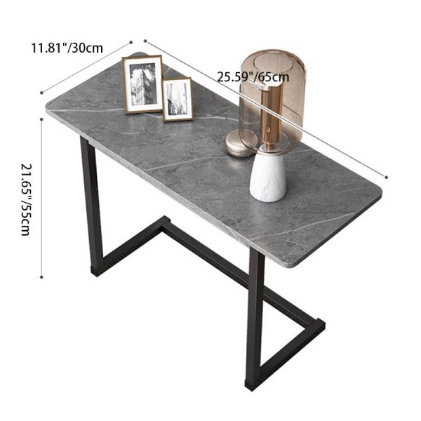 Modern Minimalist Rectangular Stone Rock Slab Iron Side Table 1-Tier For Living Room - Image 4