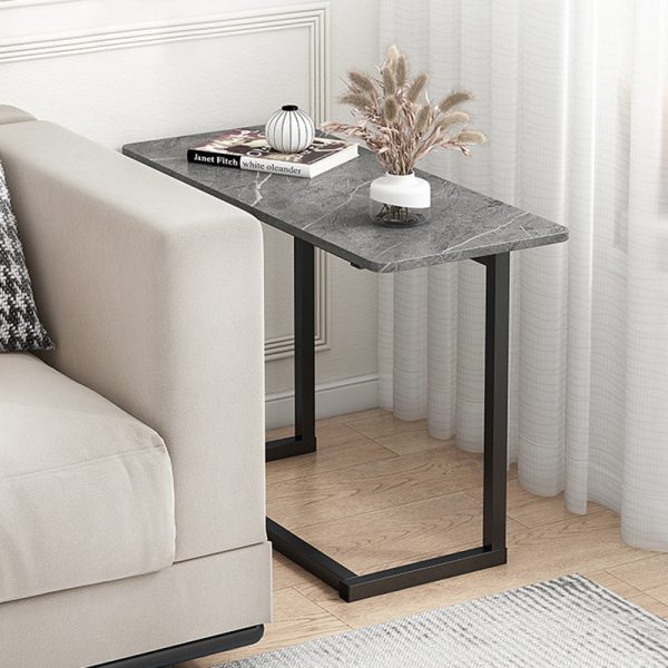 Modern Minimalist Rectangular Stone Rock Slab Iron Side Table 1-Tier For Living Room - Image 3