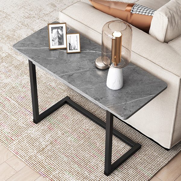 Modern Minimalist Rectangular Stone Rock Slab Iron Side Table 1-Tier For Living Room - Image 2