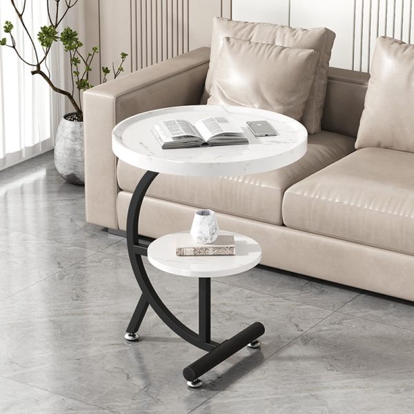 Contemporary Scandinavian Round Curved Line Moon Blister Board Steel Iron Side Table 2-Tier For Living Room - Image 2