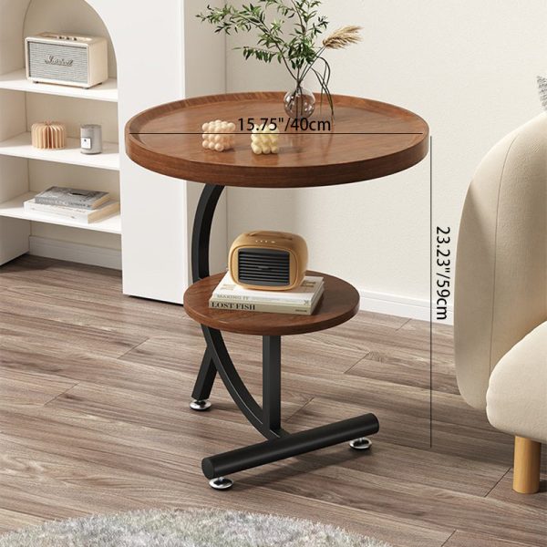 Contemporary Scandinavian Round Curved Line Moon Blister Board Steel Iron Side Table 2-Tier For Living Room - Image 3