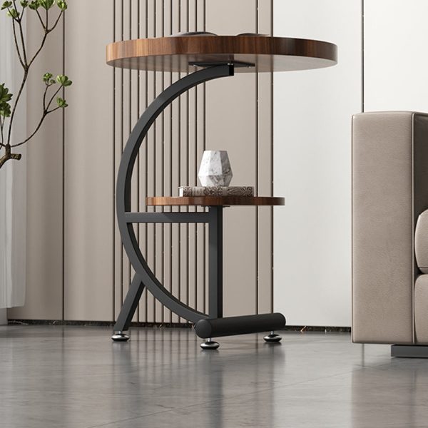 Contemporary Scandinavian Round Curved Line Moon Blister Board Steel Iron Side Table 2-Tier For Living Room - Image 12