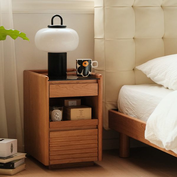 Contemporary Retro Solid Wood Cube Nightstand 3-Drawer For Bedroom - Image 2