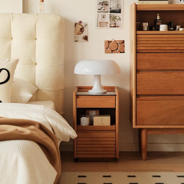 Contemporary Retro Solid Wood Cube Nightstand 3-Drawer For Bedroom - Image 25