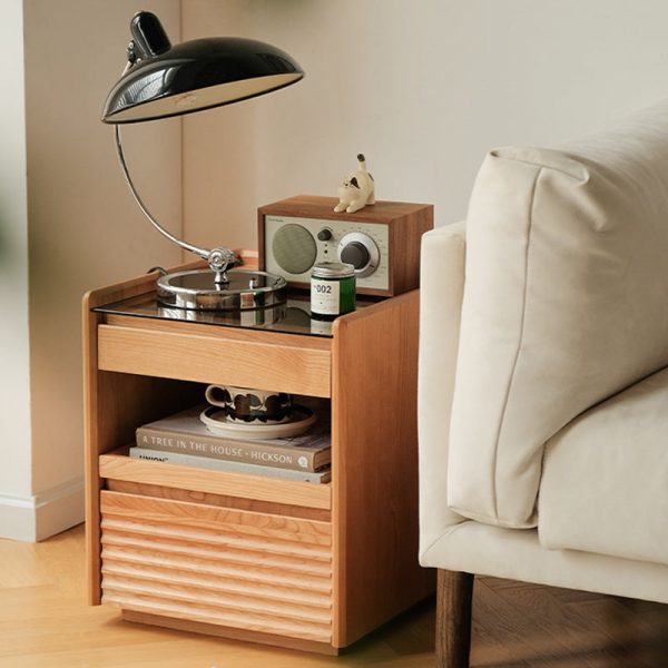 Contemporary Retro Solid Wood Cube Nightstand 3-Drawer For Bedroom - Image 26