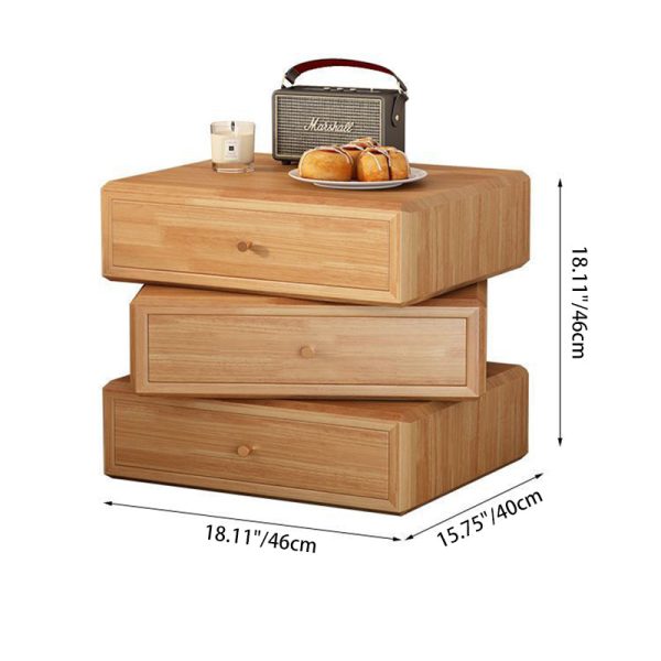 Contemporary Retro Square Solid Wood Rotatable Nightstand 3-Drawer Multifunctional Storage Cabinet For Bedroom - Image 4