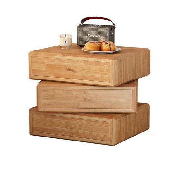 Contemporary Retro Square Solid Wood Rotatable Nightstand 3-Drawer Multifunctional Storage Cabinet For Bedroom - Image 15