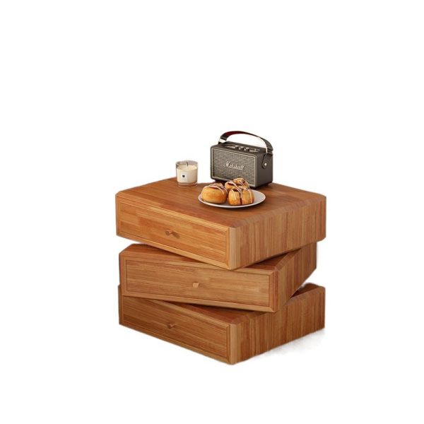Contemporary Retro Square Solid Wood Rotatable Nightstand 3-Drawer Multifunctional Storage Cabinet For Bedroom - Image 16