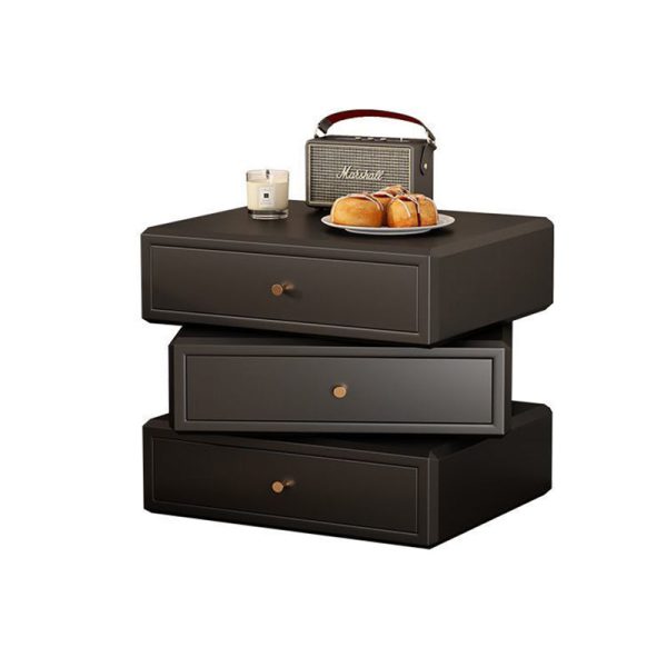 Contemporary Retro Square Solid Wood Rotatable Nightstand 3-Drawer Multifunctional Storage Cabinet For Bedroom - Image 14