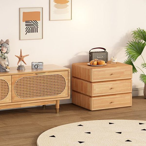 Contemporary Retro Square Solid Wood Rotatable Nightstand 3-Drawer Multifunctional Storage Cabinet For Bedroom - Image 11