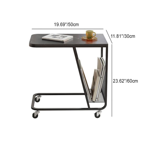 Contemporary Nordic Rounded Corner Sintered Stone Top Movable Side Table 2-Tier Storage Shelves For Living Room - Image 3