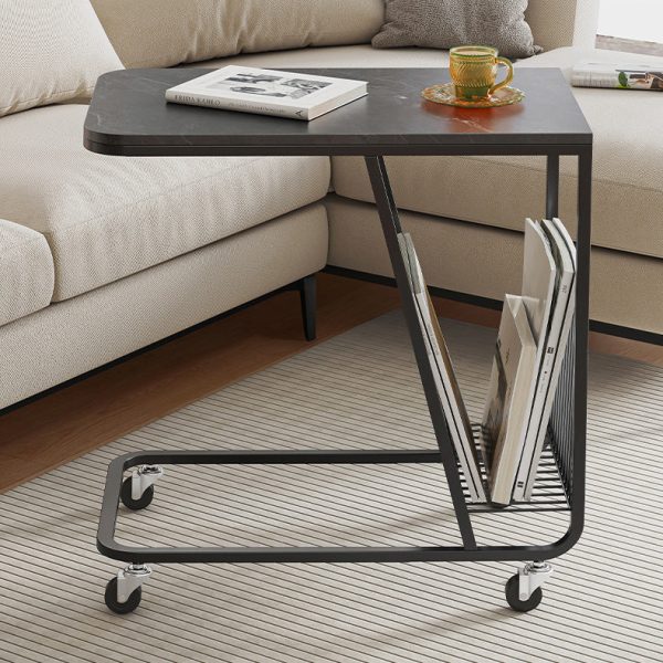 Contemporary Nordic Rounded Corner Sintered Stone Top Movable Side Table 2-Tier Storage Shelves For Living Room - Image 2