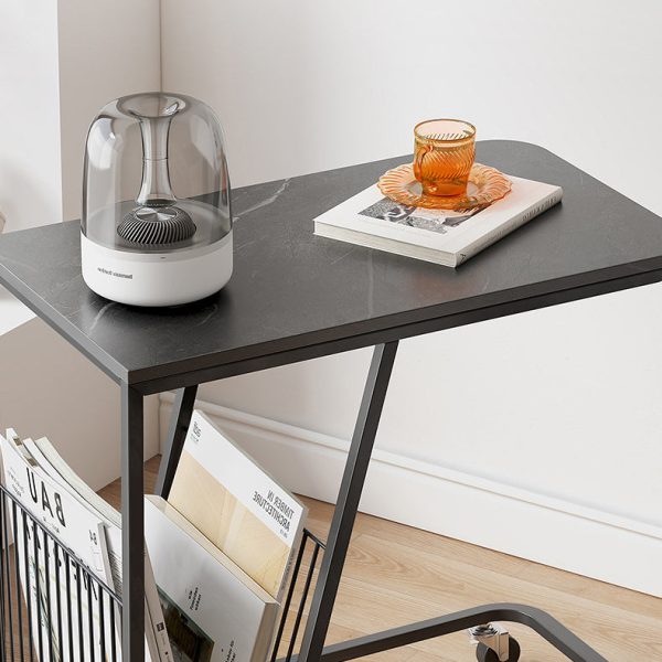 Contemporary Nordic Rounded Corner Sintered Stone Top Movable Side Table 2-Tier Storage Shelves For Living Room - Image 4