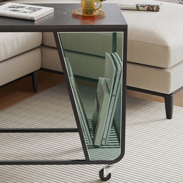 Contemporary Nordic Rounded Corner Sintered Stone Top Movable Side Table 2-Tier Storage Shelves For Living Room - Image 6