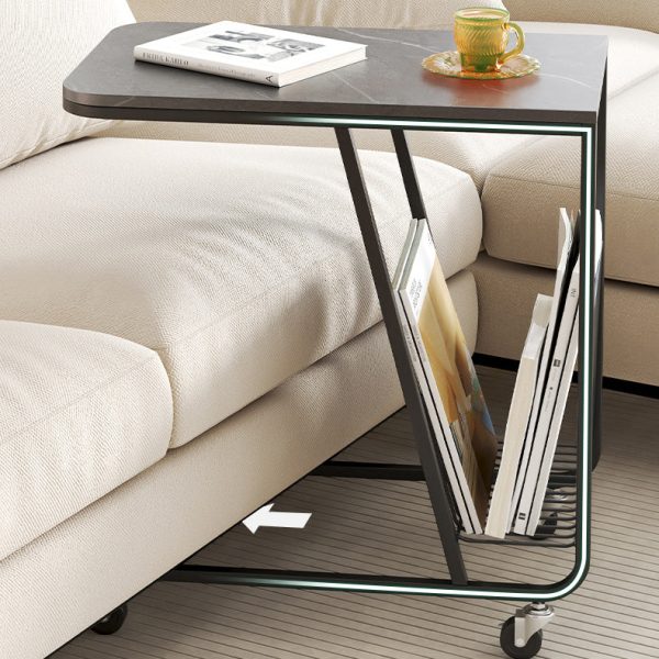 Contemporary Nordic Rounded Corner Sintered Stone Top Movable Side Table 2-Tier Storage Shelves For Living Room - Image 7