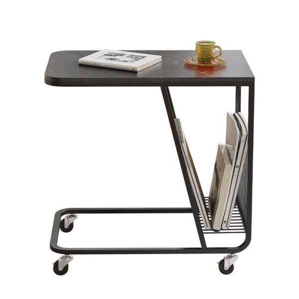 Contemporary Nordic Rounded Corner Sintered Stone Top Movable Side Table 2-Tier Storage Shelves For Living Room - Image 9