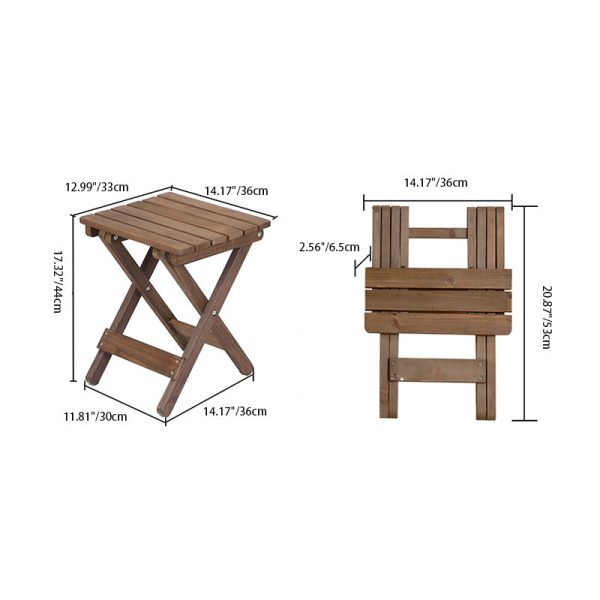 Traditional Rustic Solid Wood Slat Square Foldable End Table For Outdoor - Image 4