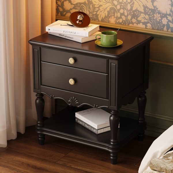 Traditional French Solid Wood Rectangle Nightstand 2-Drawer For Bedroom - Image 2