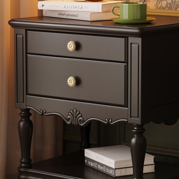 Traditional French Solid Wood Rectangle Nightstand 2-Drawer For Bedroom - Image 10