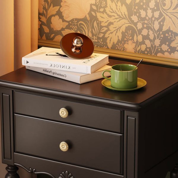 Traditional French Solid Wood Rectangle Nightstand 2-Drawer For Bedroom - Image 5