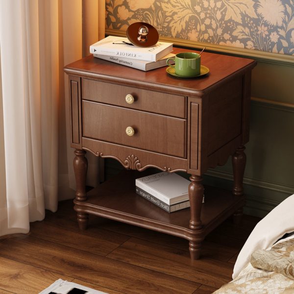 Traditional French Solid Wood Rectangle Nightstand 2-Drawer For Bedroom - Image 11