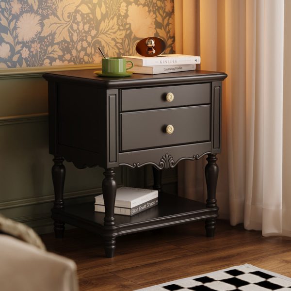 Traditional French Solid Wood Rectangle Nightstand 2-Drawer For Bedroom - Image 12
