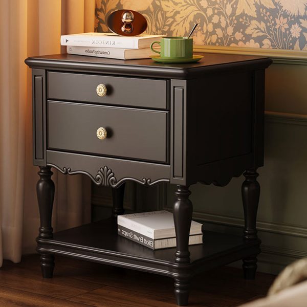 Traditional French Solid Wood Rectangle Nightstand 2-Drawer For Bedroom - Image 13