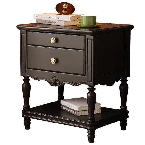 Traditional French Solid Wood Rectangle Nightstand 2-Drawer For Bedroom - Image 15