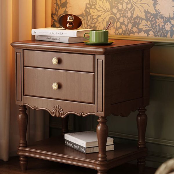 Traditional French Solid Wood Rectangle Nightstand 2-Drawer For Bedroom - Image 14