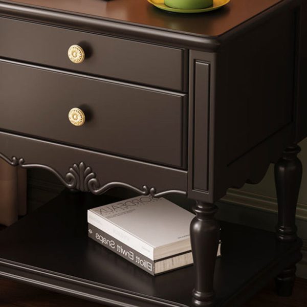 Traditional French Solid Wood Rectangle Nightstand 2-Drawer For Bedroom - Image 7