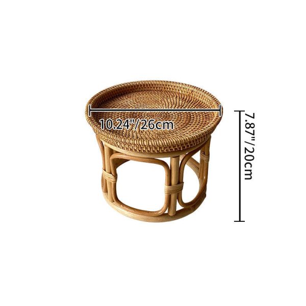 Contemporary Boho Round Rattan Weaving Wood Base Coffee Table For Living Room - Image 4
