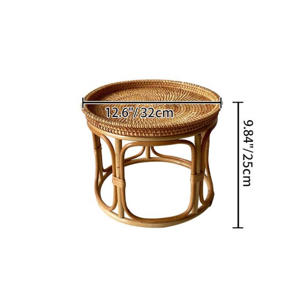 Contemporary Boho Round Rattan Weaving Wood Base Coffee Table For Living Room - Image 5