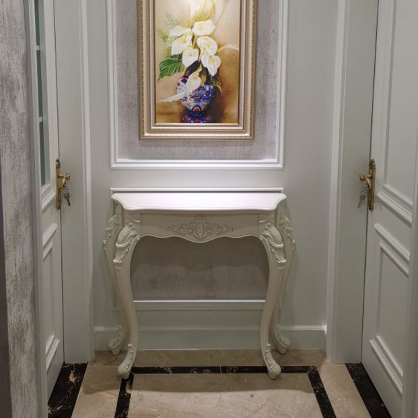 Traditional European Solid Wood Top Arc Carved Legs Console Table End Table For Entryway - Image 3