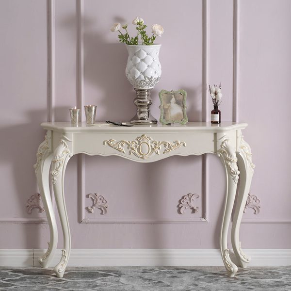 Traditional European Solid Wood Top Arc Carved Legs Console Table End Table For Entryway