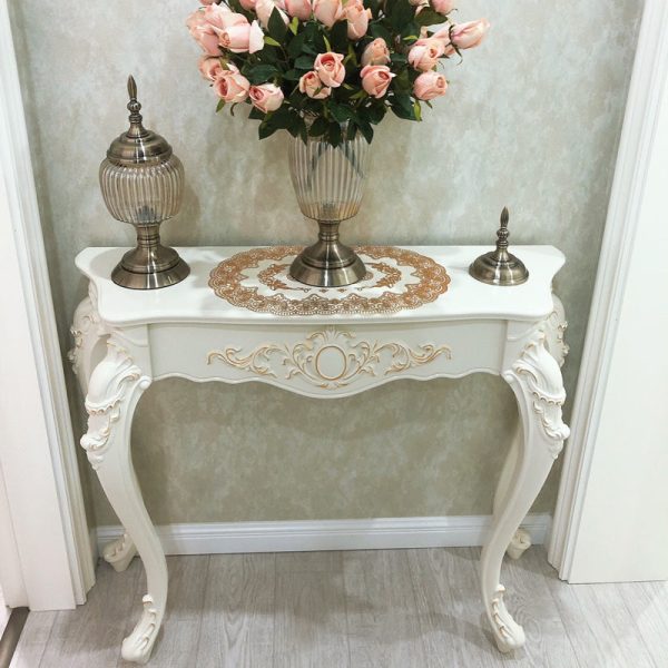 Traditional European Solid Wood Top Arc Carved Legs Console Table End Table For Entryway - Image 8