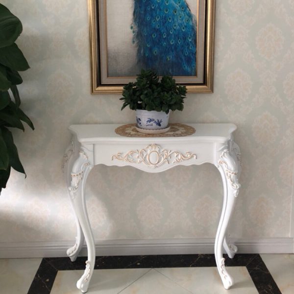 Traditional European Solid Wood Top Arc Carved Legs Console Table End Table For Entryway - Image 2