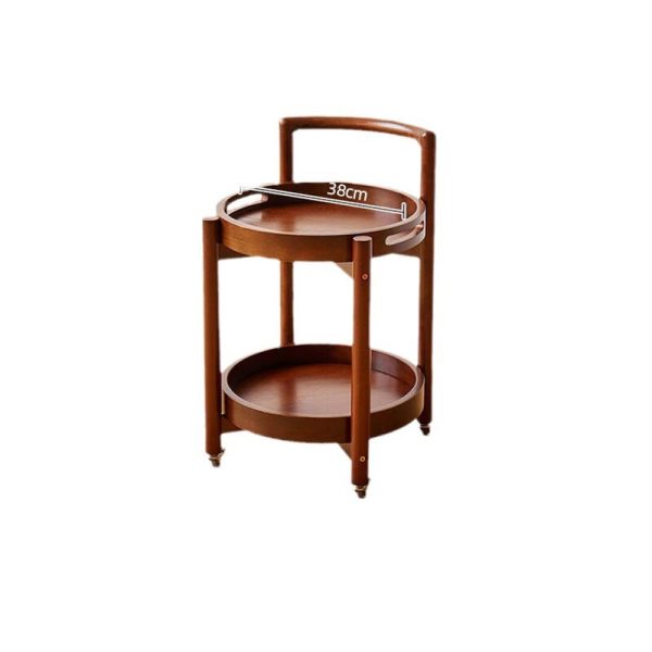 Traditional Vintage Round Solid Wood Tray Top End Table 2-Tier Rolling Cart For Living Room - Image 7
