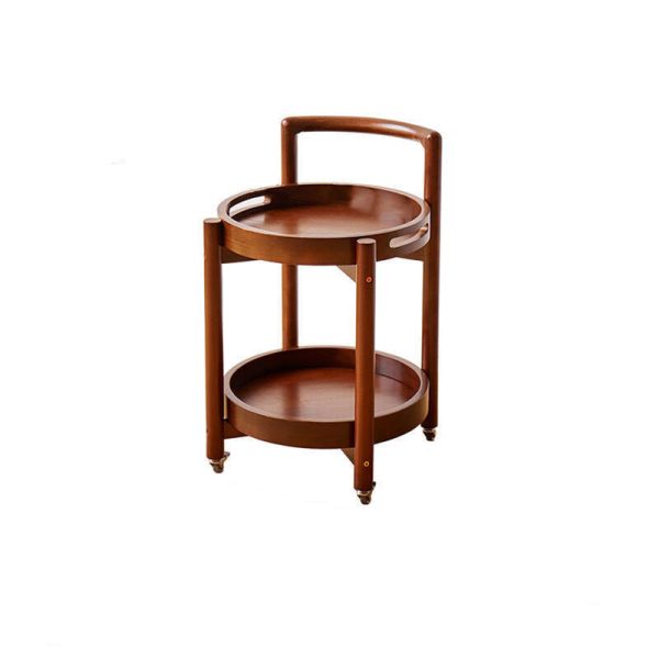 Traditional Vintage Round Solid Wood Tray Top End Table 2-Tier Rolling Cart For Living Room - Image 8