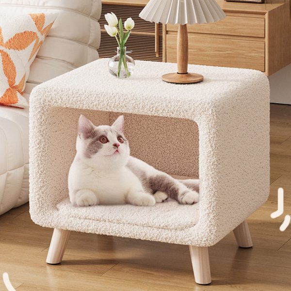 Traditional French Square Wool Solid Wood Frame Nightstand 1-Cabinet For Bedroom - Image 2